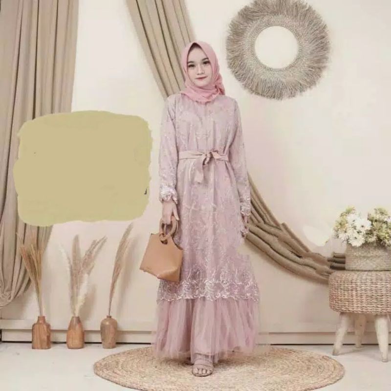 GAMIS PESTA BRUKAT TILE JUMBO & BUSUI Dress Exclusive Brukat Tille Kayla Maxi Dress Aurel Premium
