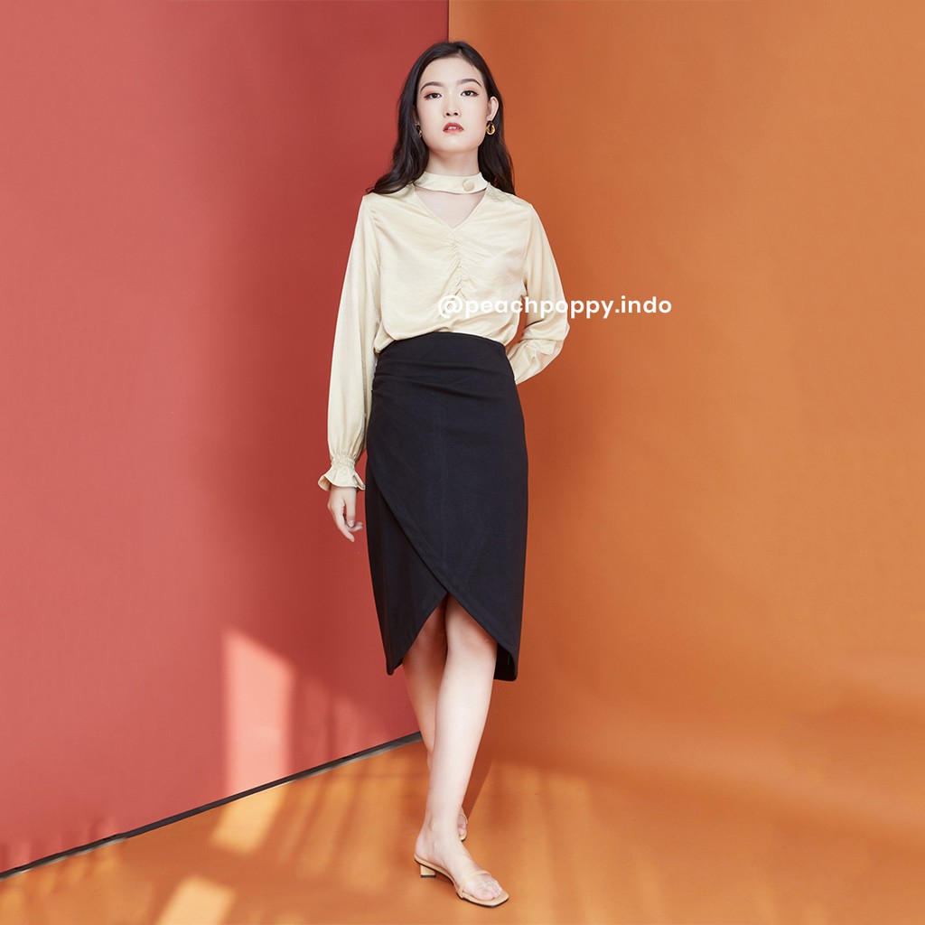 Peach Poppy Harley Top - Atasan Blouse Wanita Premium Silk Lengan Panjang