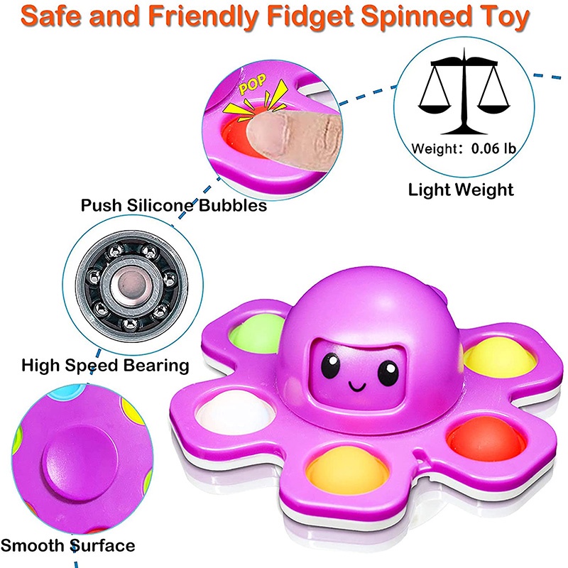 Pop Fidget Spinner Toys Face-Changing Octopus Simple Dimple Spinning Top Relief Anti-Anxiety Sensory Purple Toy for Kid