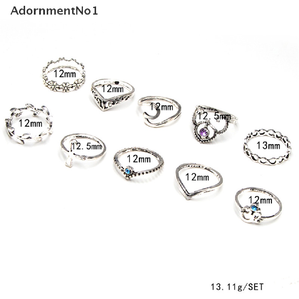 (AdornmentNo1) 10pcs / Set Cincin Knuckle Desain Daun / Geometri / Infinity Hollow Hias Kristal Gaya Unik Untuk Wanita