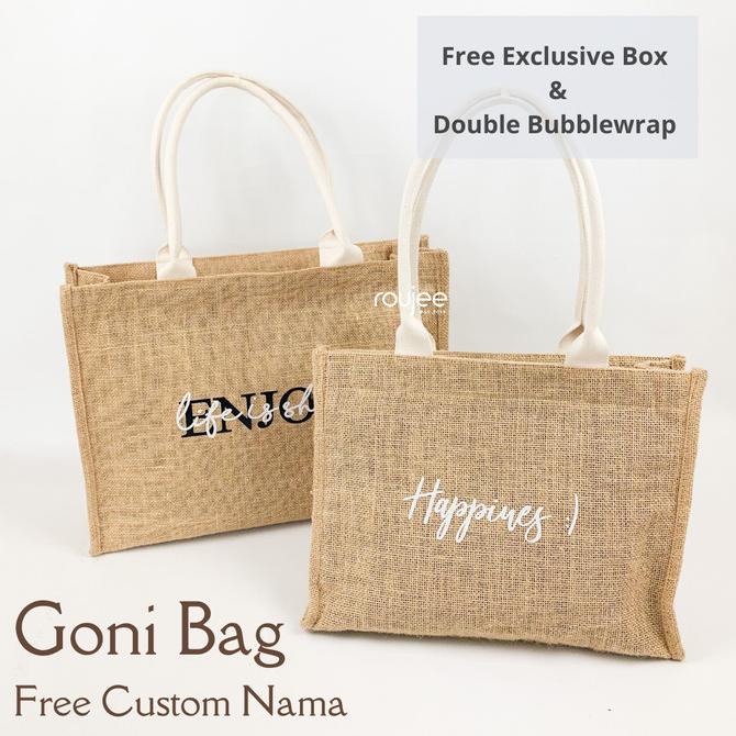 Tas Goni Custom Nama Jute Laminasi Tas Selempang Wanita [GONI BAG]