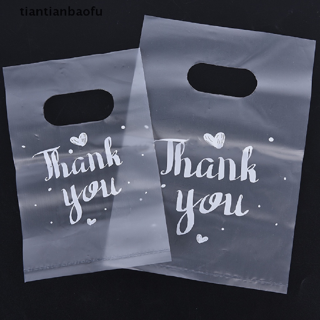 [tiantianbaofu] 100Pcs Mini Thank you Plastic Gift Bags Wedding Candy Bags Shopping Carrier Bags Boutique