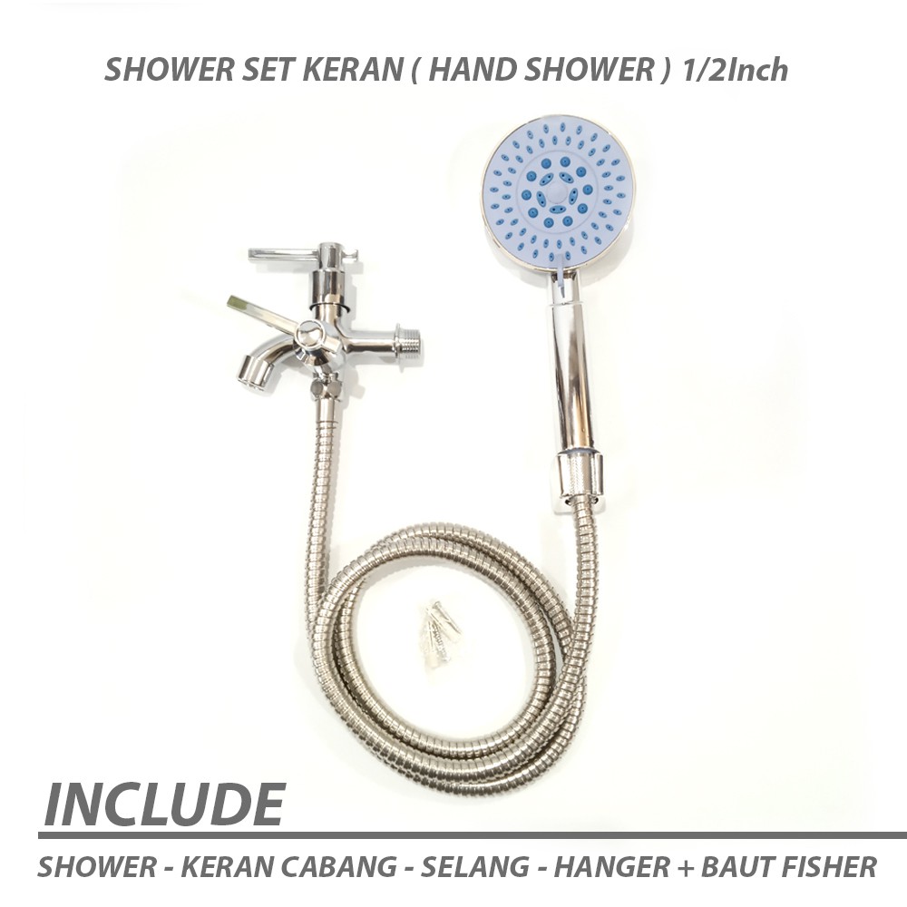 Shower Set Hand Shower Paket Lengkap Kran cabang shower flexible 1/2Inc