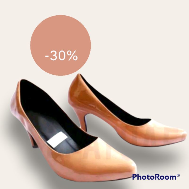 high heels kantor gloosy mocca/cream Termurah