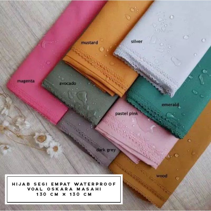 hijab segi empat waterproof voal oskara masahi 130 cm x 130 cm