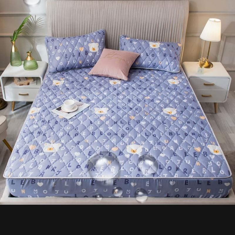 Sprei Waterproof / Sprei Protector bermotif / Sprei anti air ukuran 180x200CM dan 160x200CM-180 UNGU BEAR