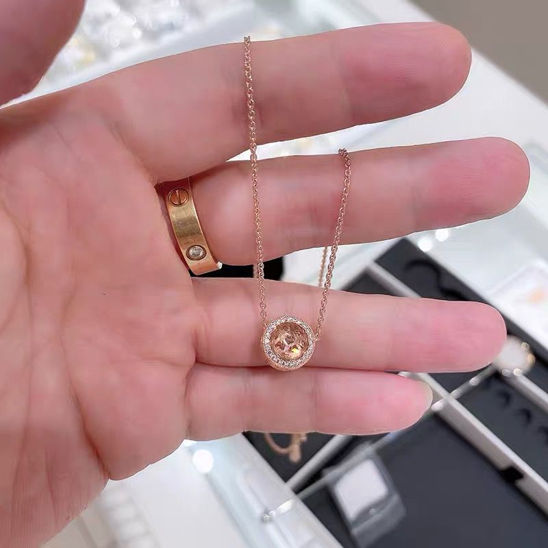 Pandora Kalung 925 Silver Rose Gold 18K Hias Liontin Berlian Cubic Zirconia Gaya Klasik Untuk Wanita