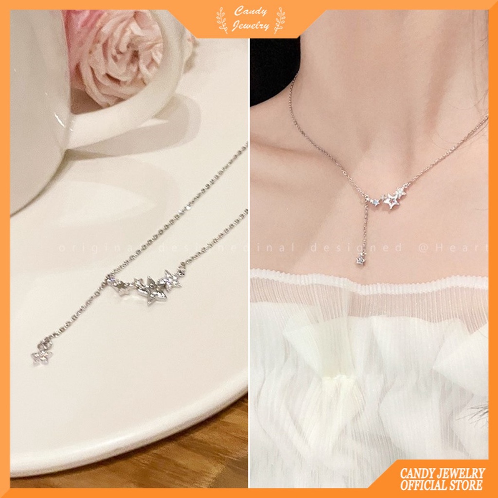 Kalung Rantai Sterling Silver 925 Wanita Hias Berlian Bintang Untuk Musim Gugur / Dingin