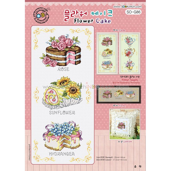 Paket DIY Craft Sulam Kristik Strimin Cross Stitch Sodastitch SO-G86 - Flower Cake Food Kue