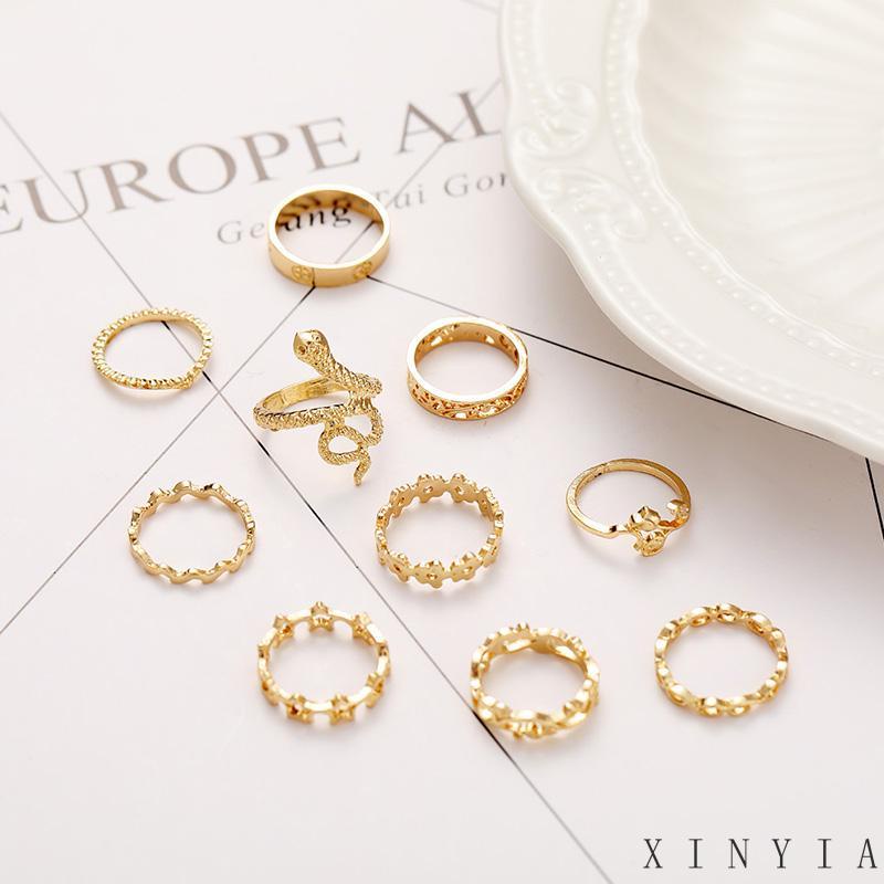 【COD】10 PCS Set Cincin Pentagram Berbentuk Ular Perhiasan Tangan Wanita Temperamen Sederhana Kreatif