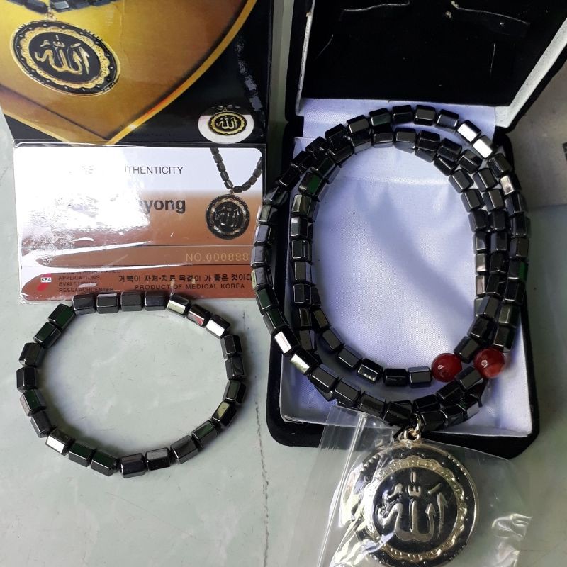 kalung kesehatan tasbih new gannamyong 99  butir Bonus Gelang Magnet Bonus Box Hitam Cantik