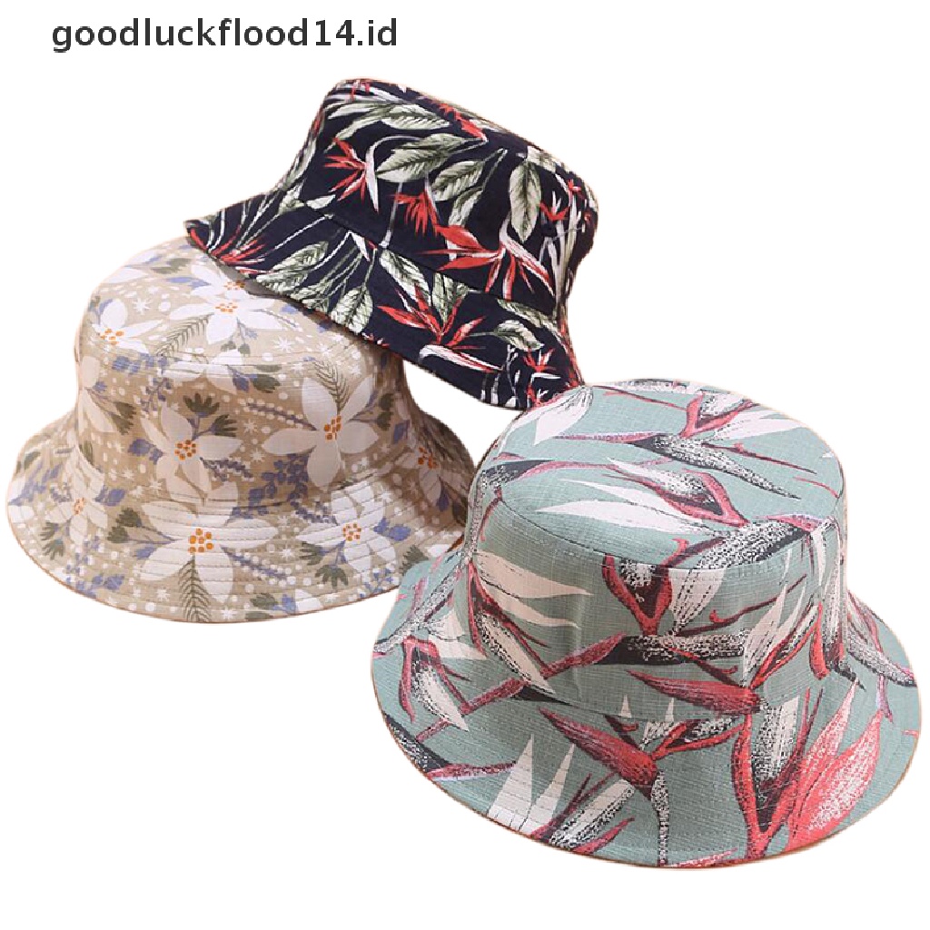 [OOID] Double Side Bucket Cute Flower Print Hat Fisherman Outdoor Sun Cap Hats Fashion ID