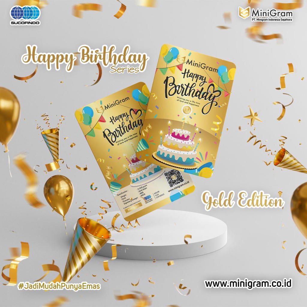 TAO Distributor Agen Resmi MINIGRAM Birthday Series Logam Mulia Emas Murni 24k Sertifikat Resmi (Gold 0.1)