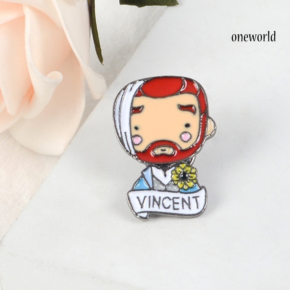 OW@ Fashion English Letter Vincent Van Gogh Badge Alloy Brooch Pin Clothes Jewelry