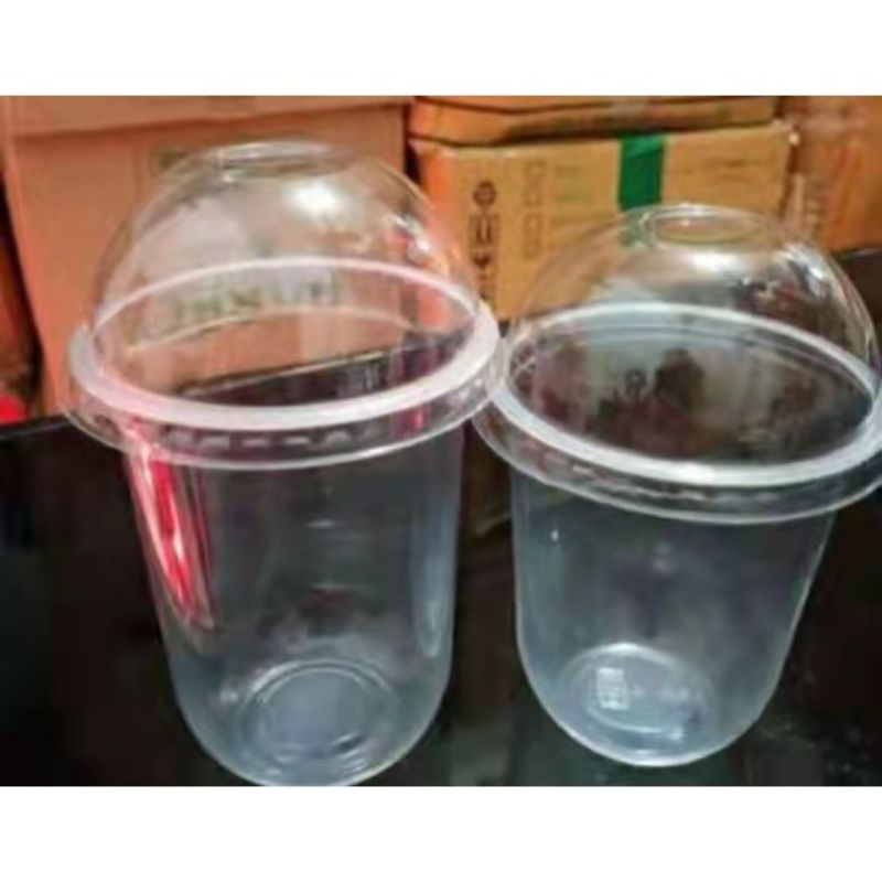 Gelas + tutupnya Cup Plastik Oval 16oz Premium Tebal 8,5gram 50/roll