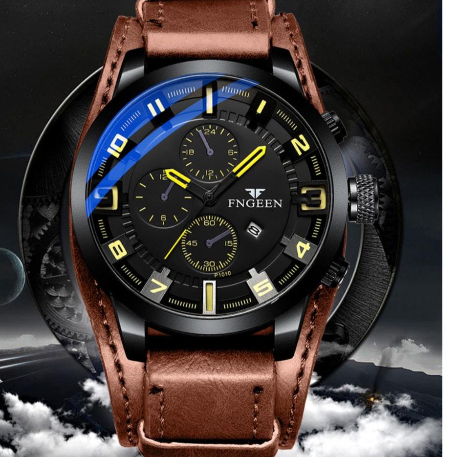 JAM TANGAN PRIA MURAH IMPORT FNGEEN ORIGINAL KULIT COKLAT JAM007B7 MOINES COWOK BRANDED KOREA PARIS 