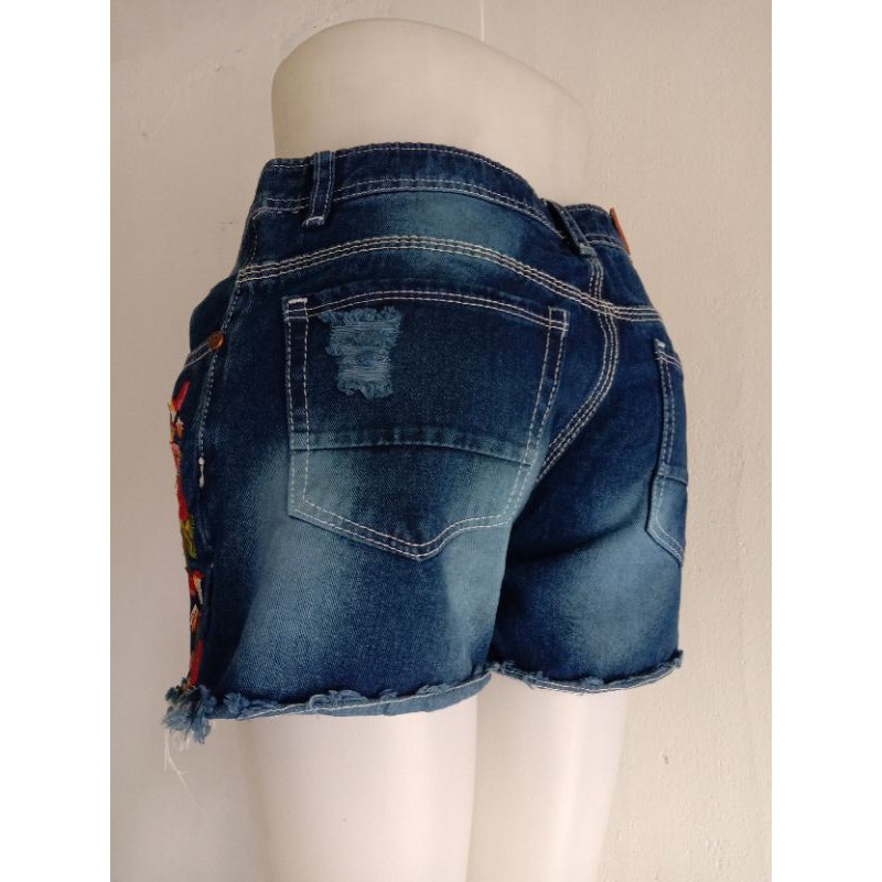 celana pendek jeans bordir bunga bunga