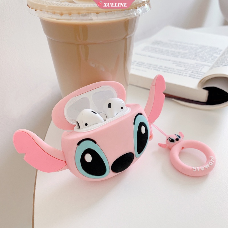 Cover Pelindung Bahan Silikon Motif Kartun Stitch Untuk AirPods 1 2