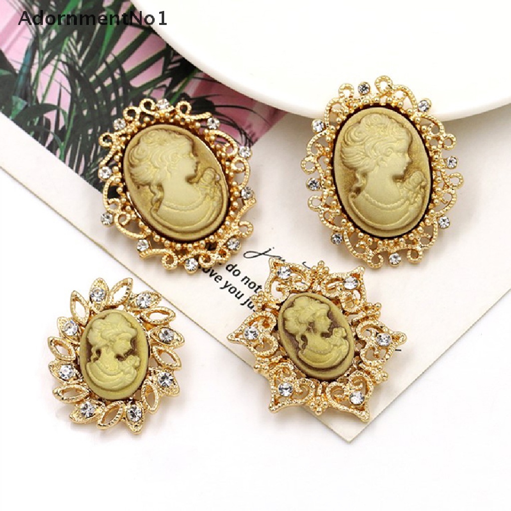 (AdornmentNo1) 12pcs / Set Bros Cameo Antik Gaya Vintage Aksen Berlian Imitasi Bahan Resin Untuk Wanita