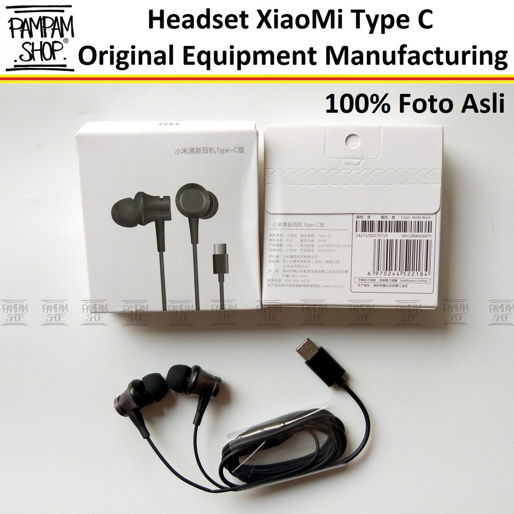 Stereo Headset Earphone XiaoMi Type C Mi6 Mi A2 Original OEM Handsfree Tipe C Mi 6