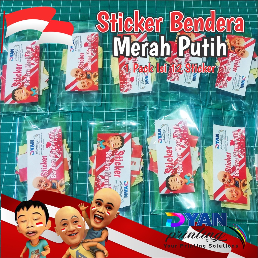 12 PCS STICKER BENDERA MERAH PUTIH UNTUK DI PIPI/BAJU