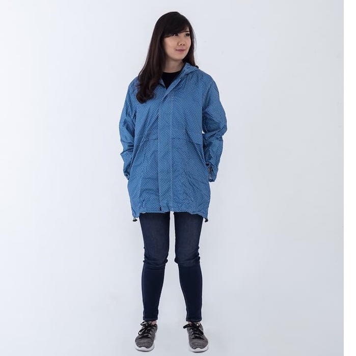Jas Hujan Wanita/ Mantel Jaket Wanita/ Jaket Anti Air Polkadot Bintang