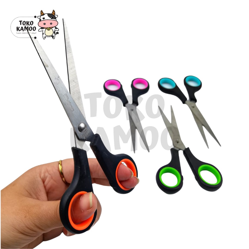 

Gunting Bulat Panjang 6" Inch Warna Hitam / Gunting Kertas Gagang Karet Emigo EML-865-BC