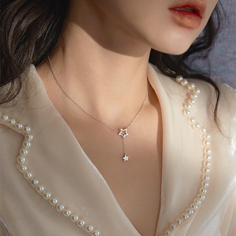 Star Necklace Flashing Diamond Hollow Necklaces Female Tassel Clavicle Chain Women's Simple Temperament Sweet Heart Jewelry