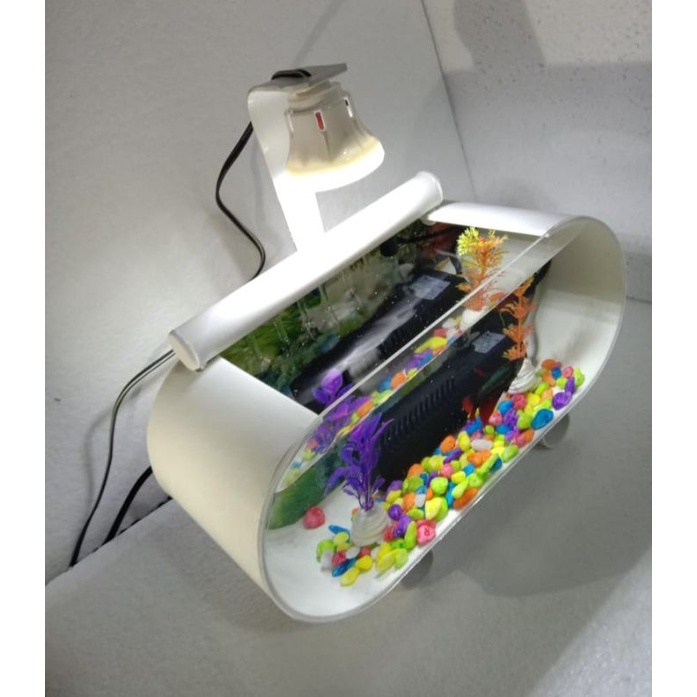 AQUARIUM MINI AKRILIK PVC IKAN HIAS/IKAN CUPANG FULLSET LAMPU LED POMPA FILTER AIR MANCUR