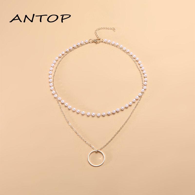 Set Kalung Choker Rantai Mutiara Imitasi Multilayer Untuk Wanita