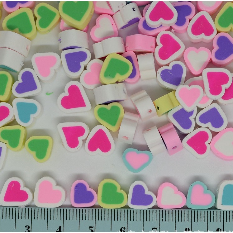 30Pcs / Lot Manik-Manik Spacer Polymer Clay Bentuk Hati Warna Campur 10mm Untuk Membuat Perhiasan Handmade DIY