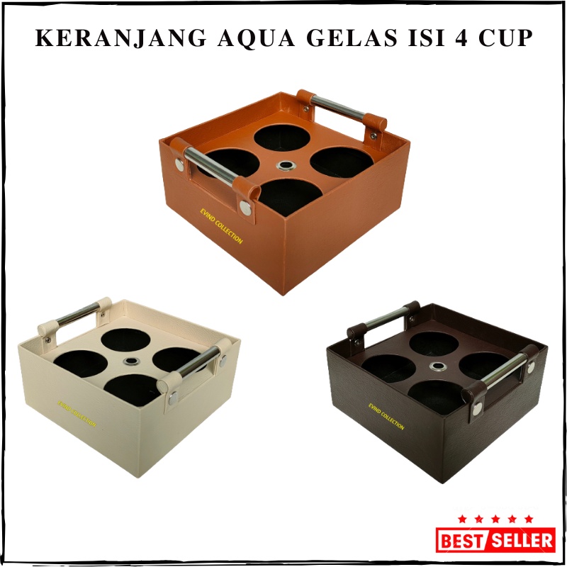 Keranjang Air Mneral Gelas Kulit Sintetis Isi 4 Cup Tempat Aqua Gelas &amp; Botol