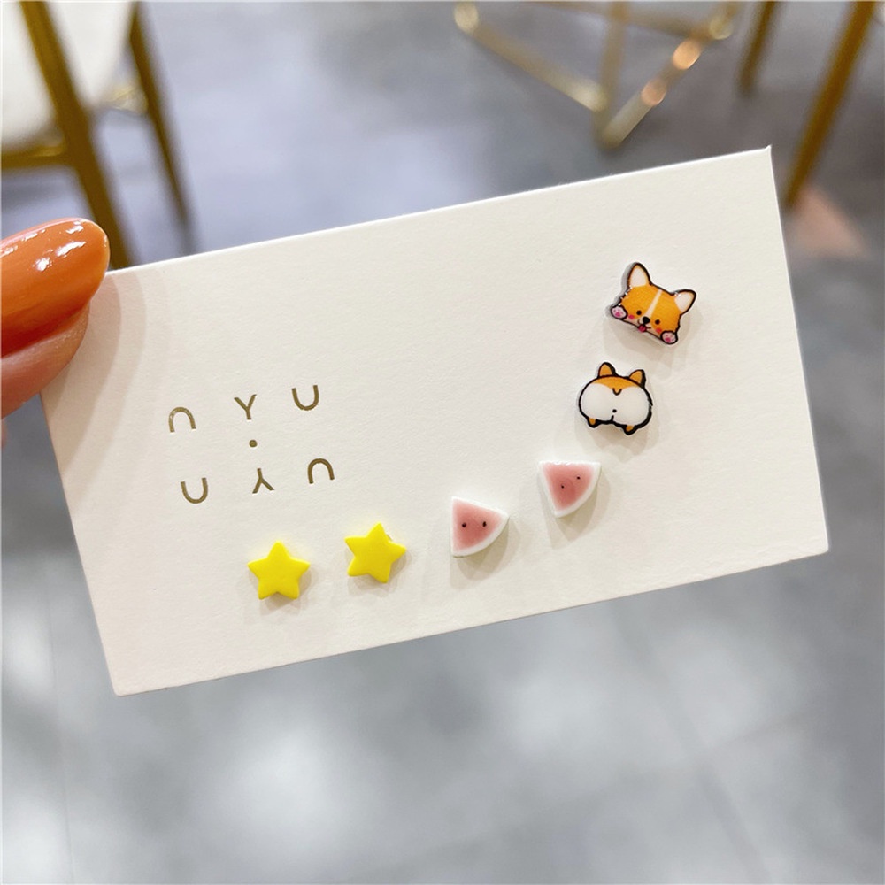 S925 Silver Needle Ceramic Earring Combination Exquisite Small Cute Simple Girl Student Earrings Wholesale 2021