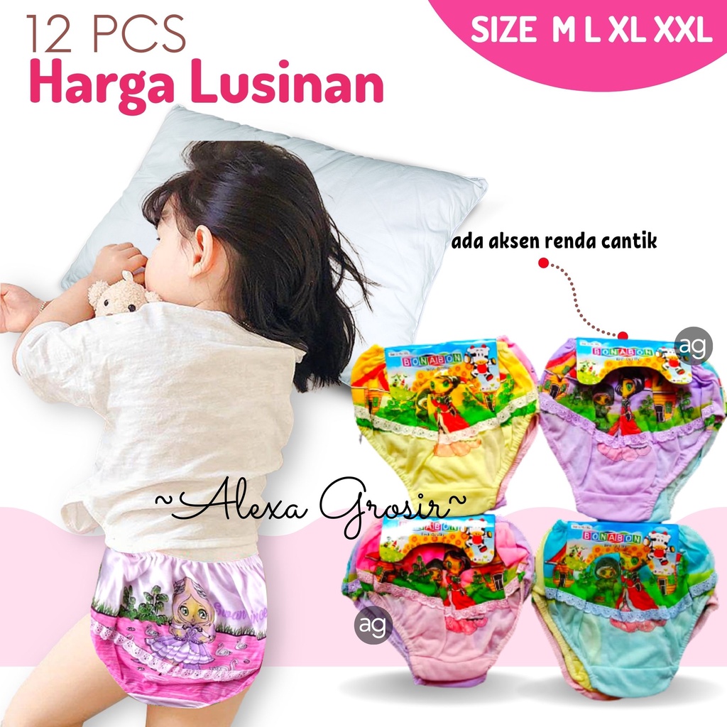 GROSIR 12 PCS Celana dalam anak 3-4 Tahun Size XL bonbon renda princess/cd anak perempuan