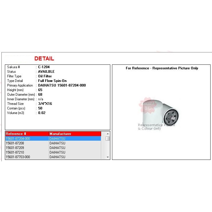Filter Oli/Oil Filter Suzuki Apv/Ertiga Merk Sakura (C-1204)