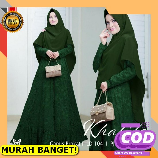 Baju Pesta Wanita Muslim Gown Kondangan Brukat Mewah Muslimah Terbaru 2021 2022 Set Gamis Tunangan L