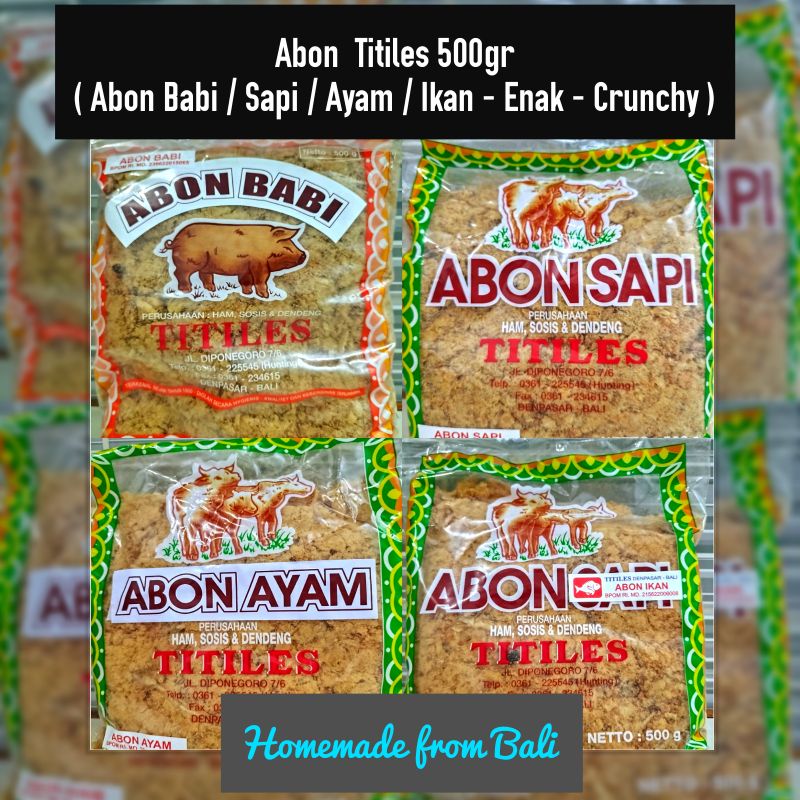 

Abon Babi / Sapi / Ayam / Ikan / Udang Titiles Bali