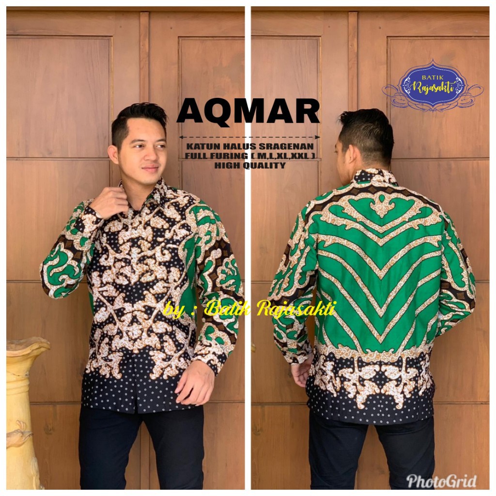 AQMAR Kemeja Batik Pria Lengan Panjang Katun Halus FULL FURING Rajasakti