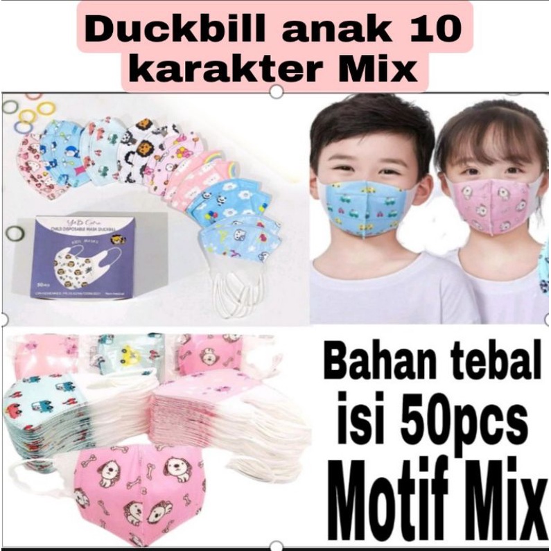 Masker duckbill anak / Masker Anak / Duckbil Anak isi 50pcs / Masker anak karakter / masker anak mot