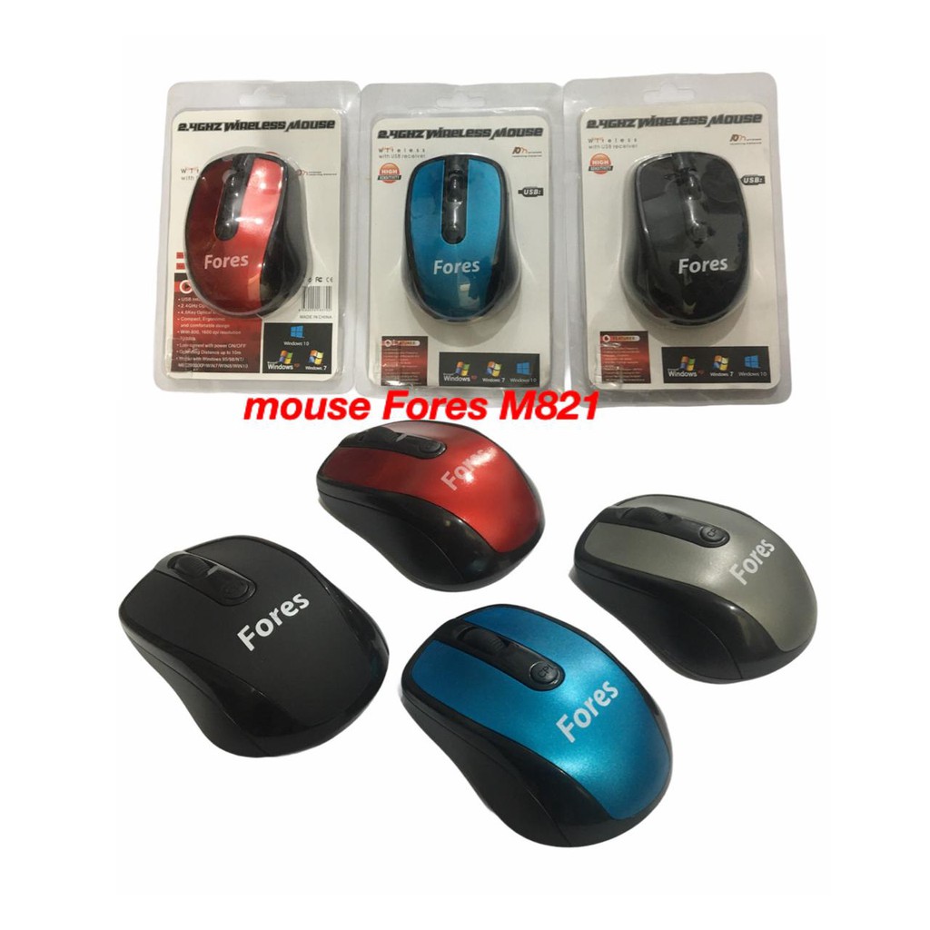 Mouse Wireless Fores M821 2.4GHz Optical 1600DPI dengan Receiver USB untuk PC Laptop Original