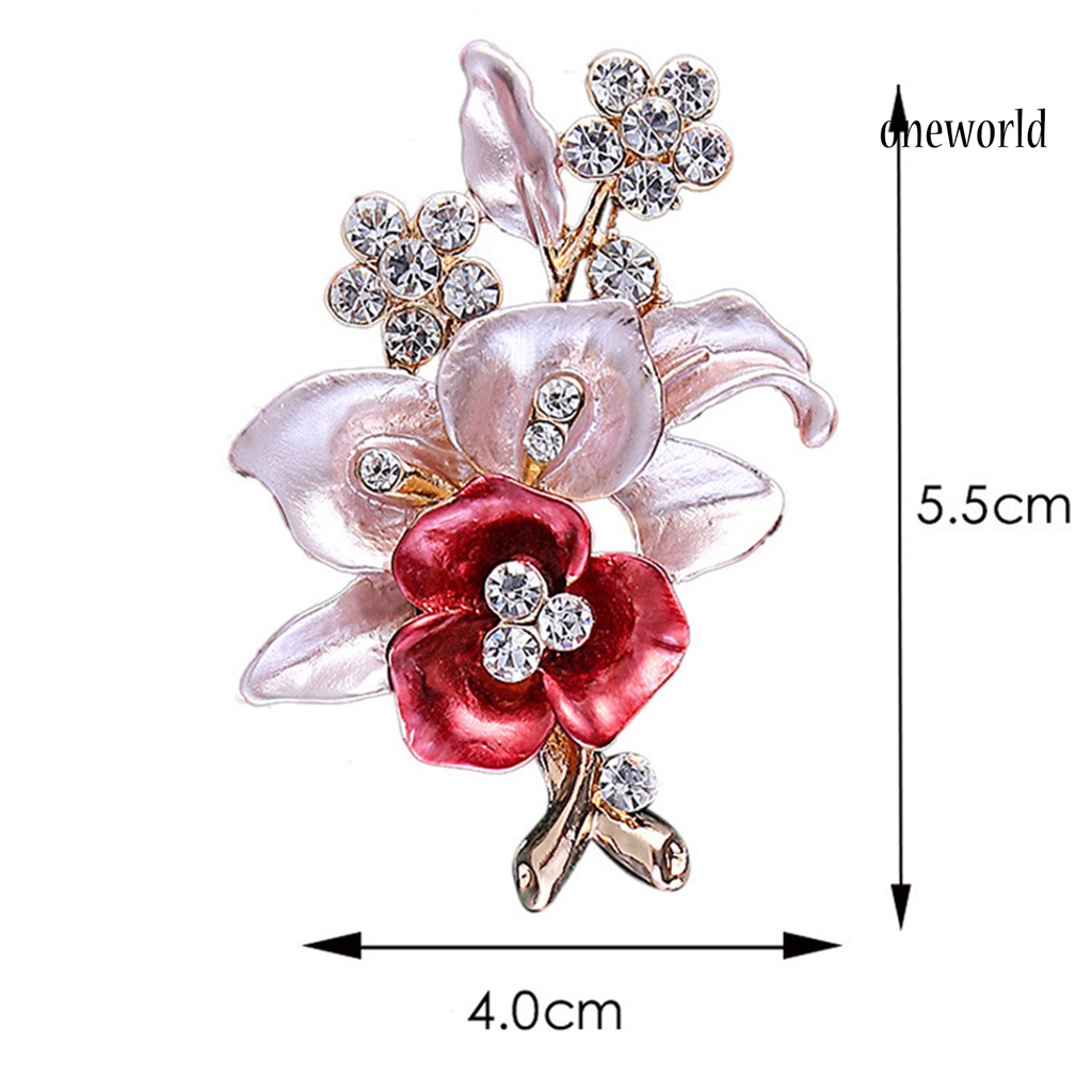 OW@ Brooch Pin Flower Shape Chic Decoration Alloy Rhinestone Inlaid Flower Brooch Pin for Wedding