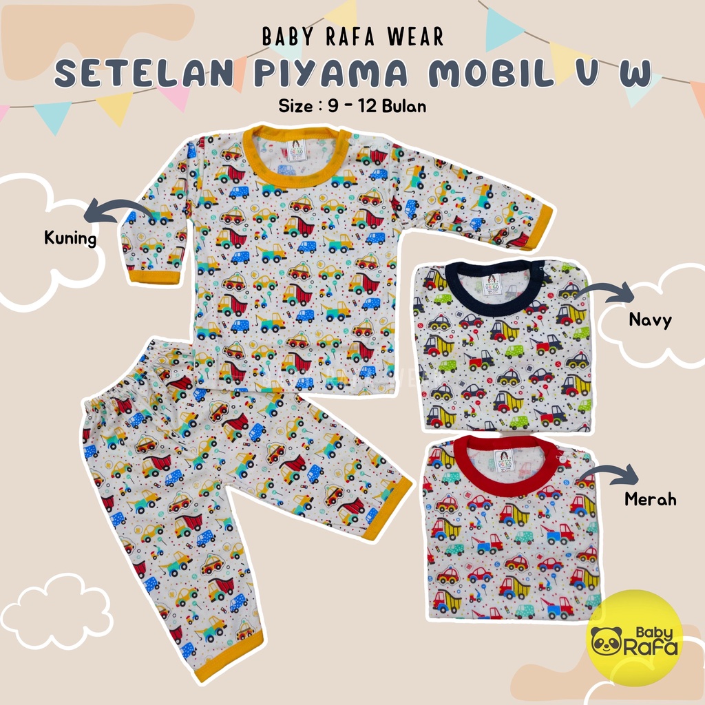 Setelan Baju Bayi Panjang 3 - 12 Bulan, Piyama Bayi Merk YEIKO - MOBIL V W