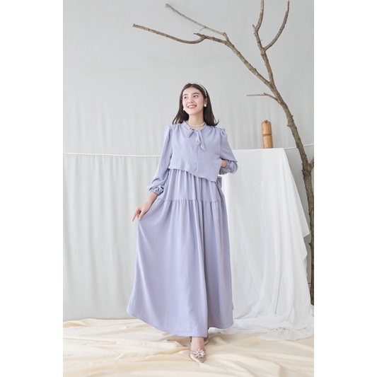 GLENCA MAXI DRESS (Ld 100 Pjg 131) - Gamis Polos Crinkle Aksen Layer