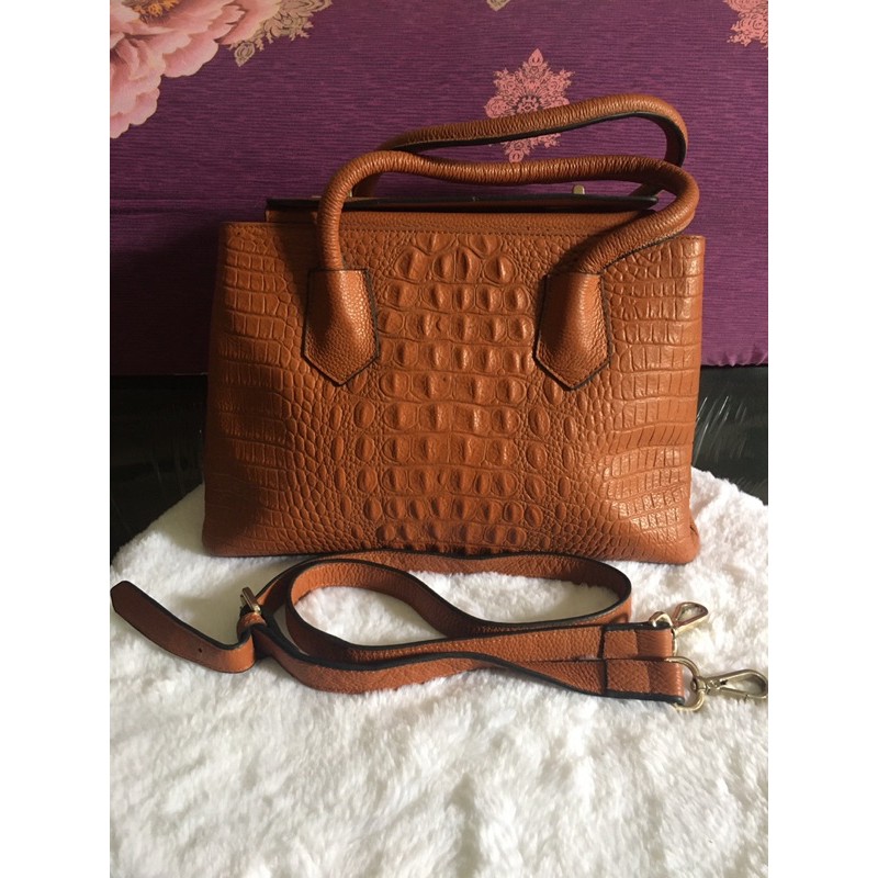 Preloved Tas Pesta Kulit Asli motif Croco