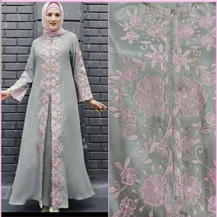 GAMIS KONDANGAN KEKINIAN MODIS MEWAH B2E1 ELEGAN MAXI BORDIR MULAN - ABU-ABU