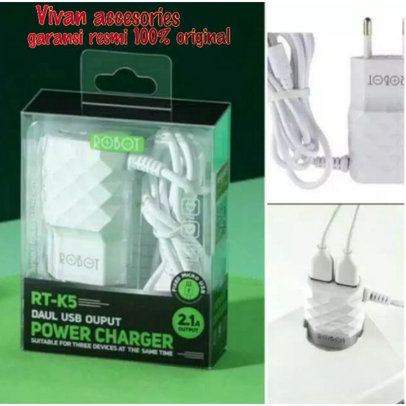 ROBOT RT-K5 Adaptor charger 3 Output 2.1 A Original resmi original