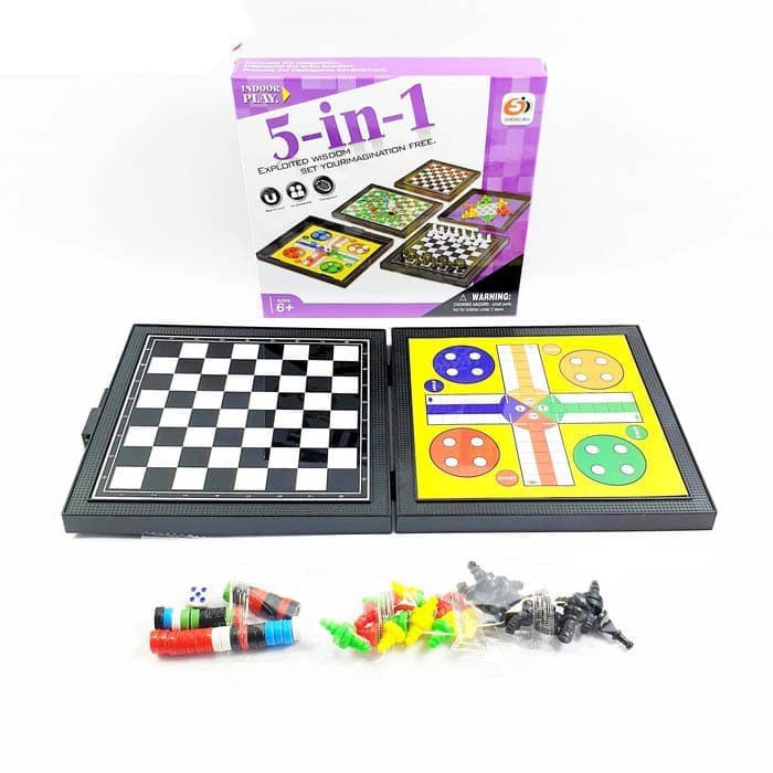 5 in 1 Exploited Wisdom Board Games 5in1 Catur Ludo Halma Ular Tangga Draughts Atau Chinese Checkers