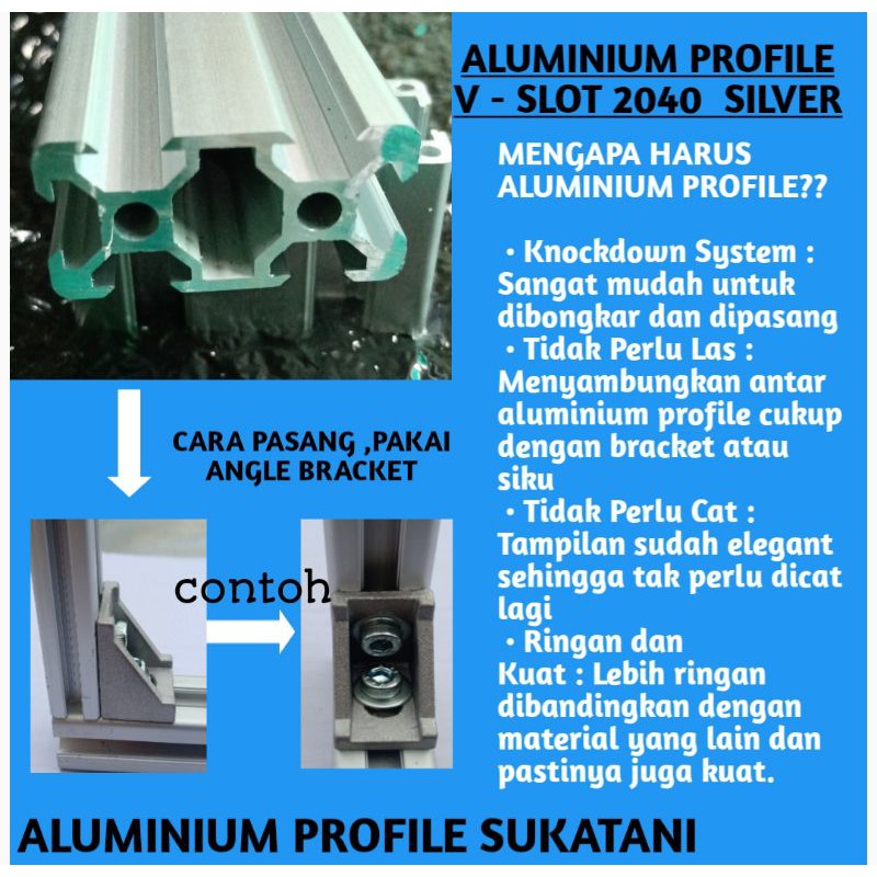 ALUMINIUM PROFILE V - SLOT 2040 SILVER TERMURAH