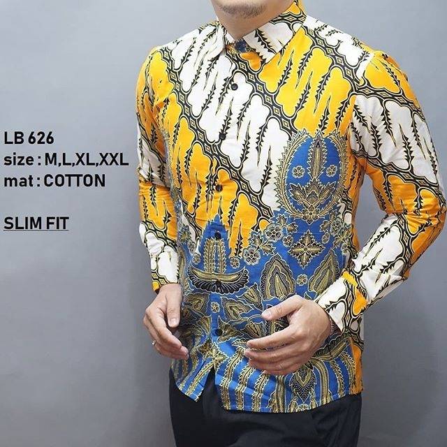  BAJU  KEMEJA BATIK PRIA  SLIM FIT UNIK  HEM BATIK LB626 