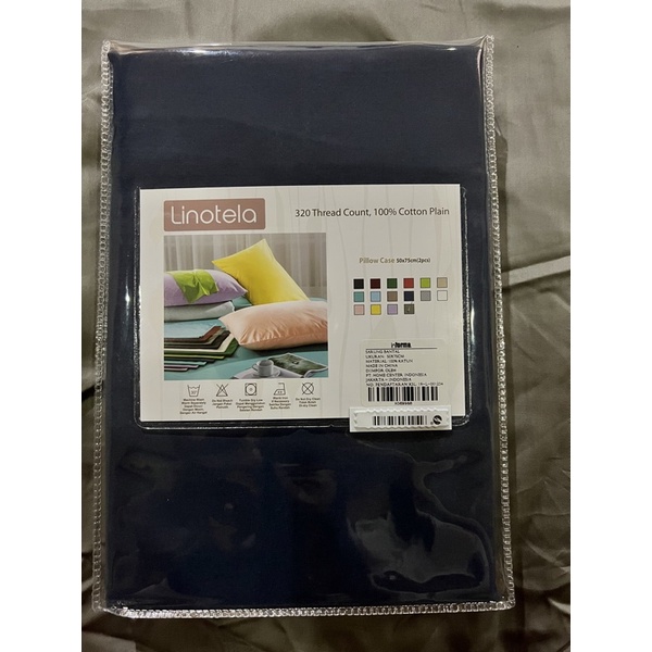 sarung bantal 2 pcs biru katun informa pillow case cotton linotela